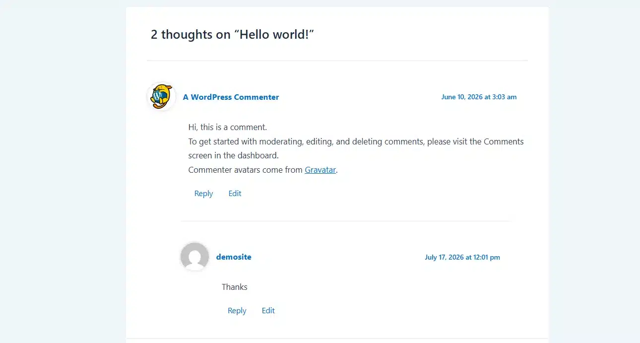 Comment Section Metadata and Gravatar