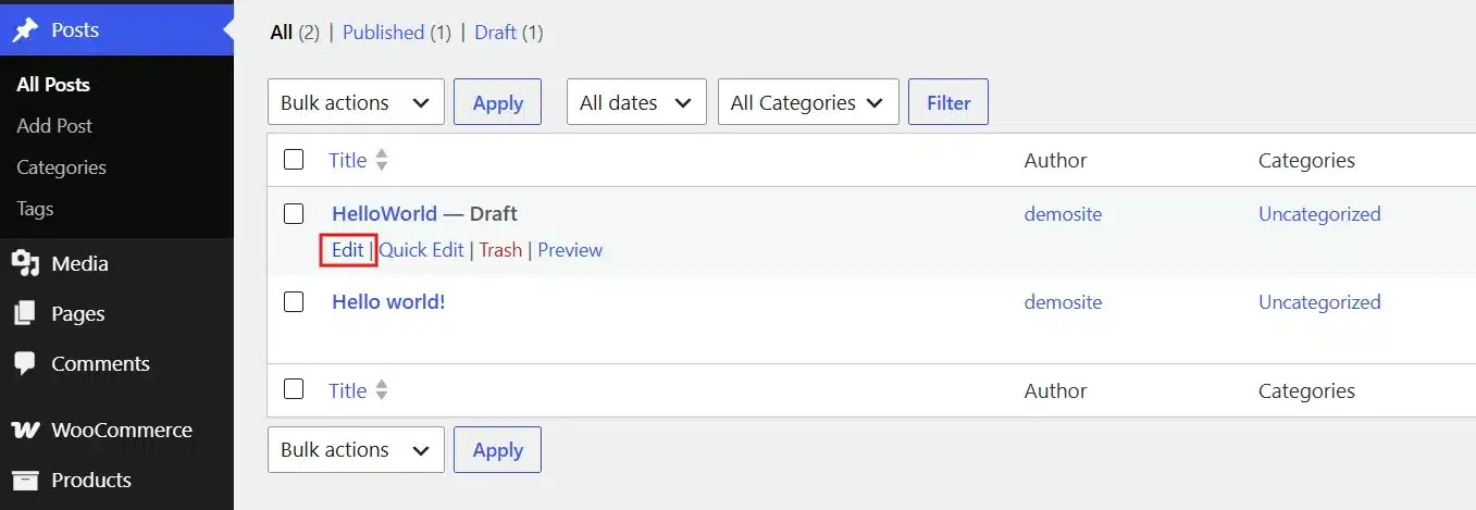 Open the post or page in the block editor. Go to Posts or Pages, then click the one you want to edit.