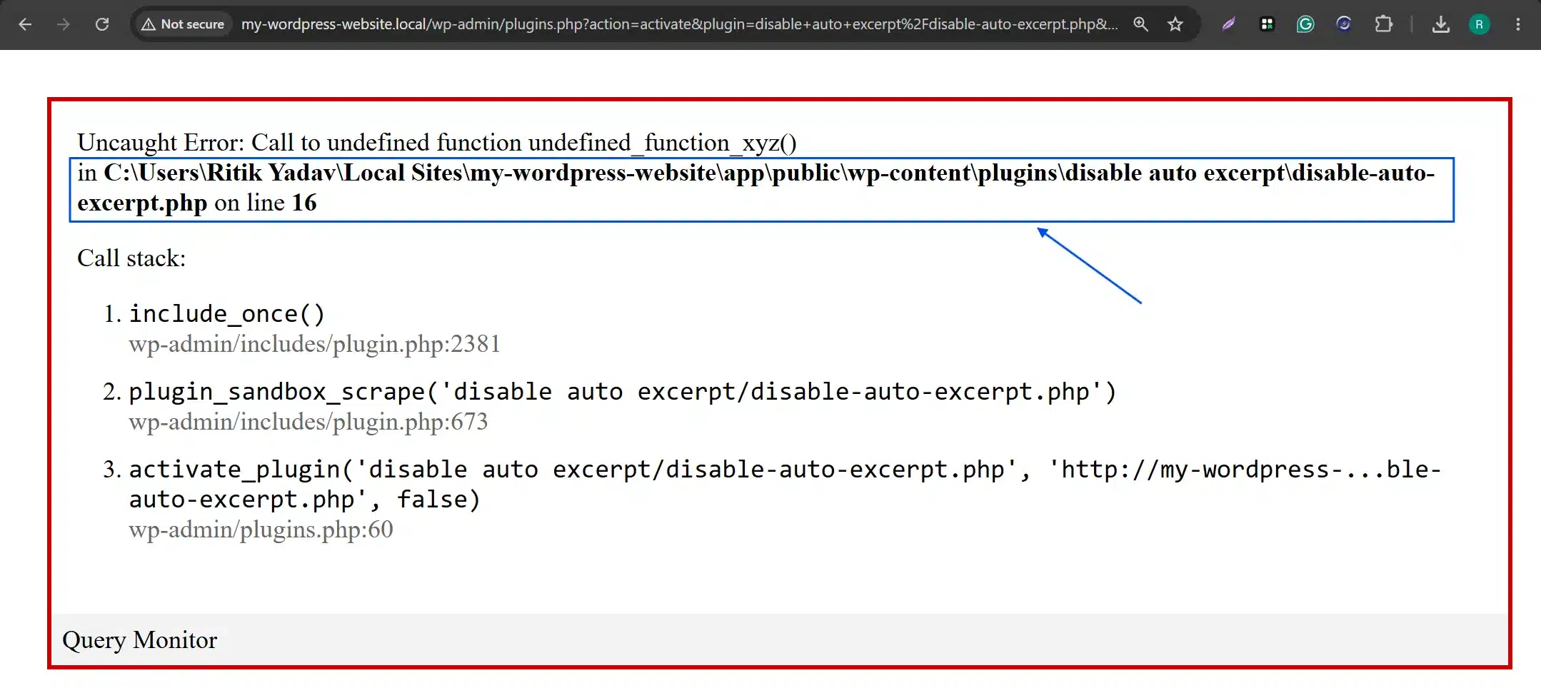 Search the error text for the word&nbsp;"in,"&nbsp;followed by a path like&nbsp;/wp-content/plugins/. That path tells you exactly which plugin or theme broke.