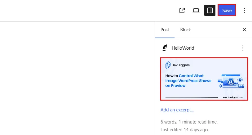 After upload, Update or publish the post so the change saves.