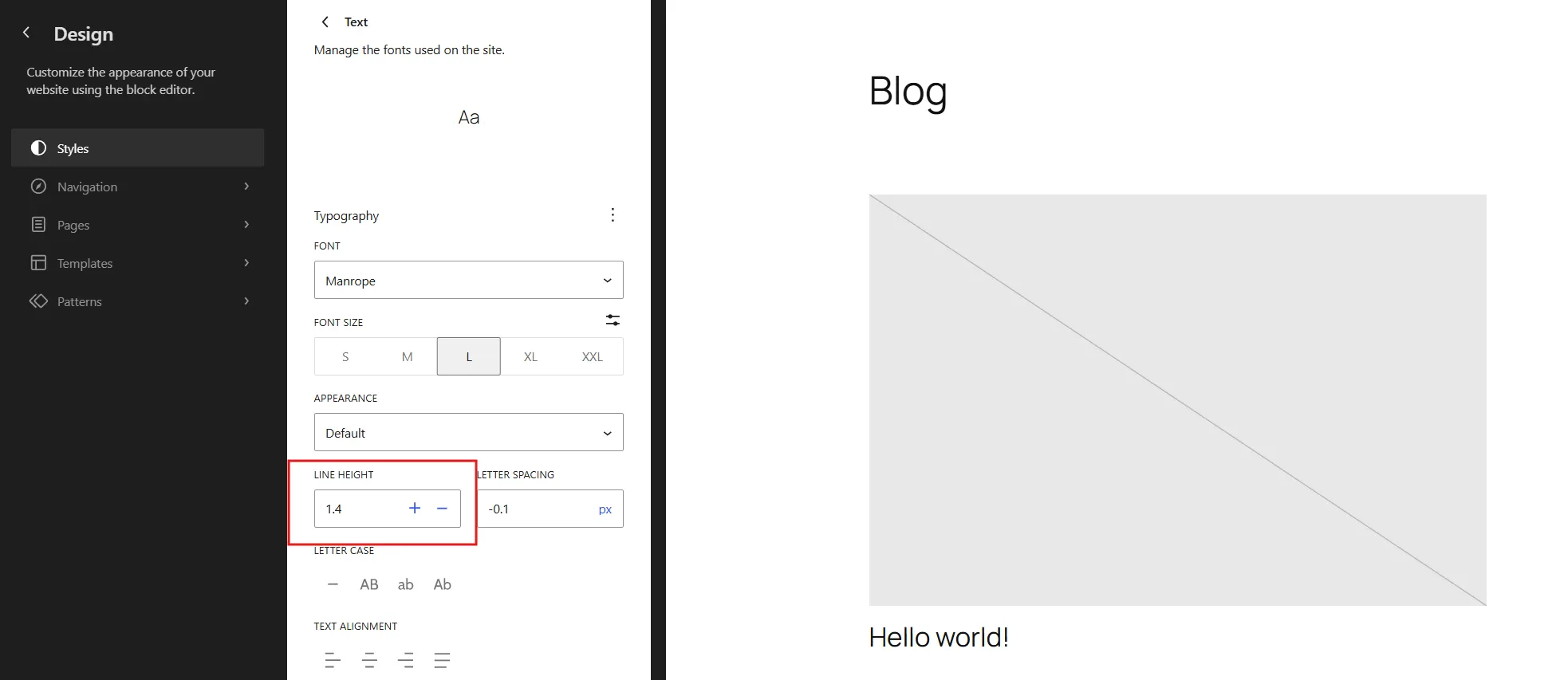 Adjust the line height slider or enter a value directly.