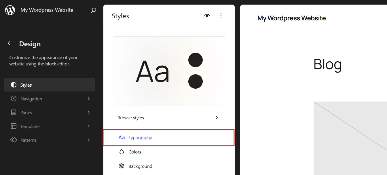 Click Typography Tab.