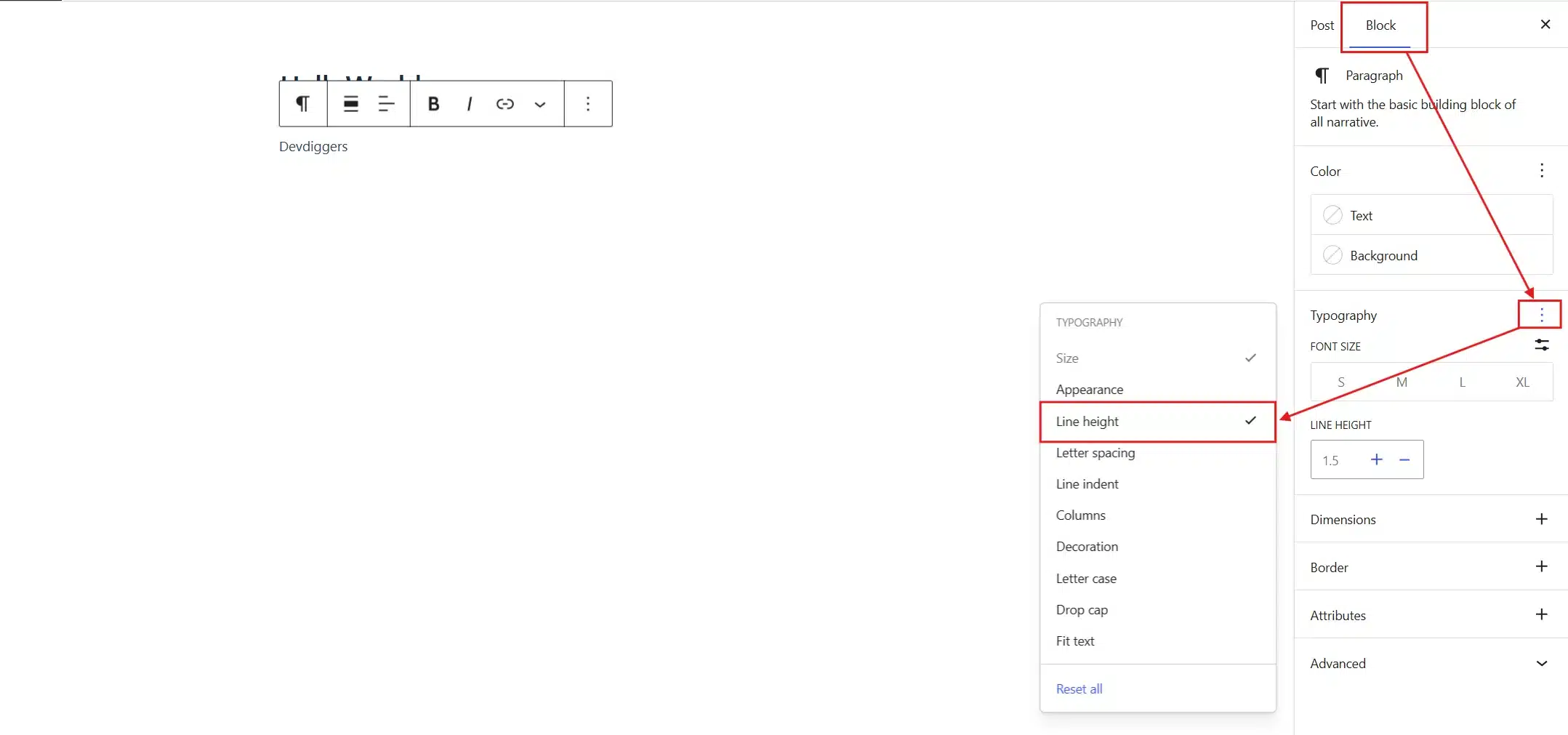 Click the three-dot menu next to Typography and enable the Line Height field.
