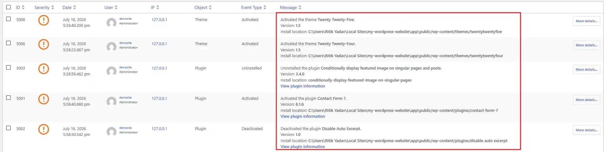File changes to core, themes, and plugins: An unexpected edit to wp-config.php At 3 a.m. is worth an immediate alert.