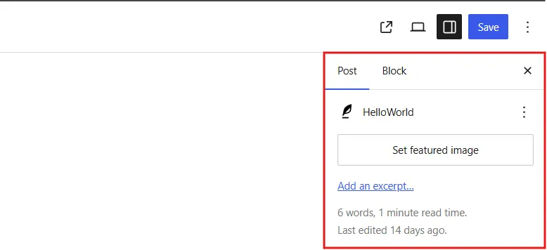 In the sidebar, find the Featured image panel.