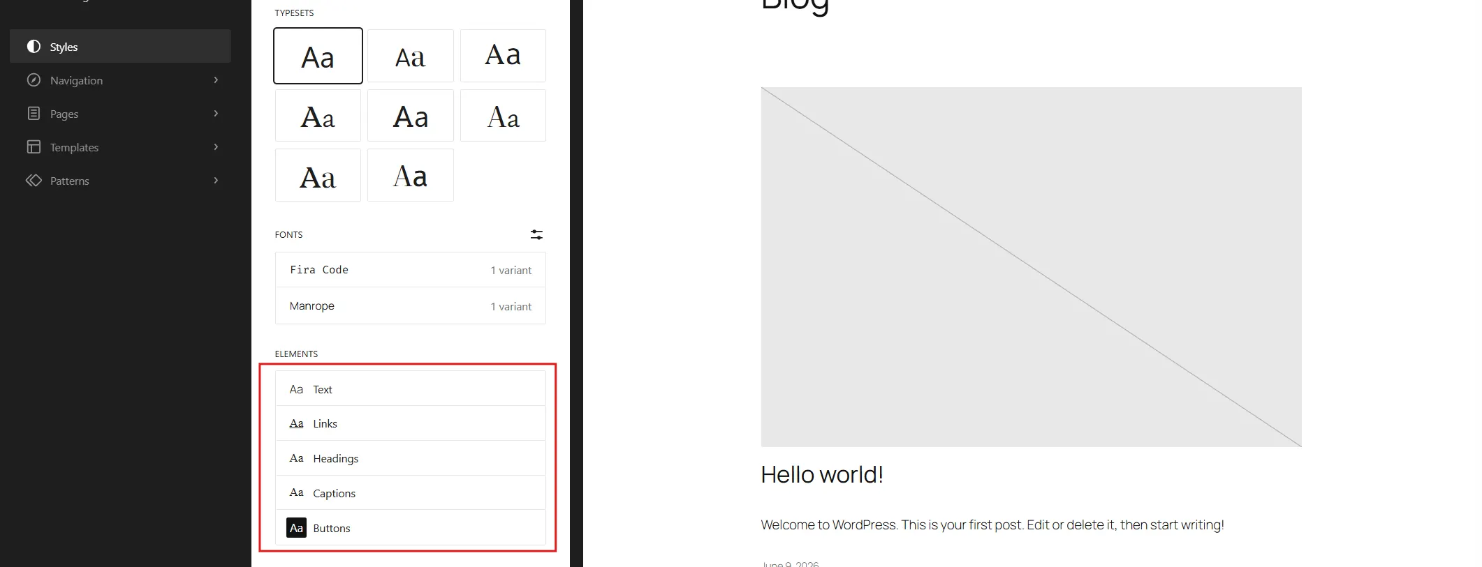 Choose whether you're editing text sitewide or a specific block type.
