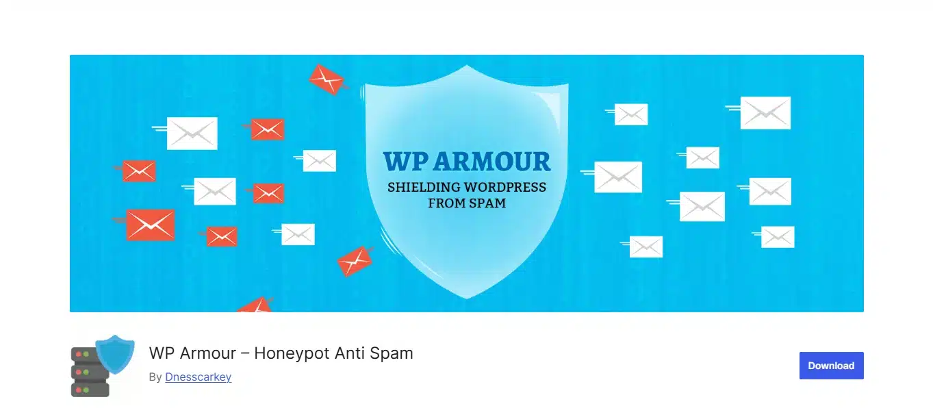 WP Armour Honeypot Anti Spam plugin listing on WordPress.org with its shield banner