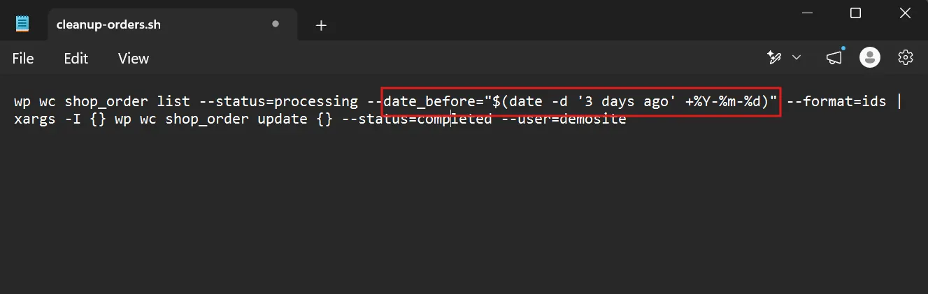 Add a condition, such as only touching orders older than three days, so fresh orders aren't swept up by mistake.
