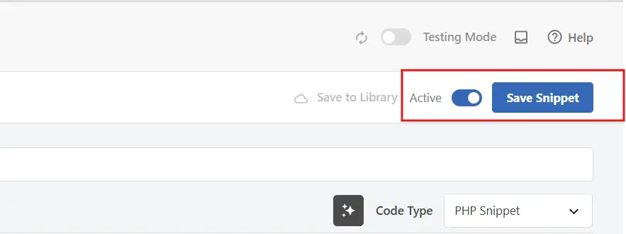 Toggle the switch at the top from Inactive to Active then Click Save Snippet.