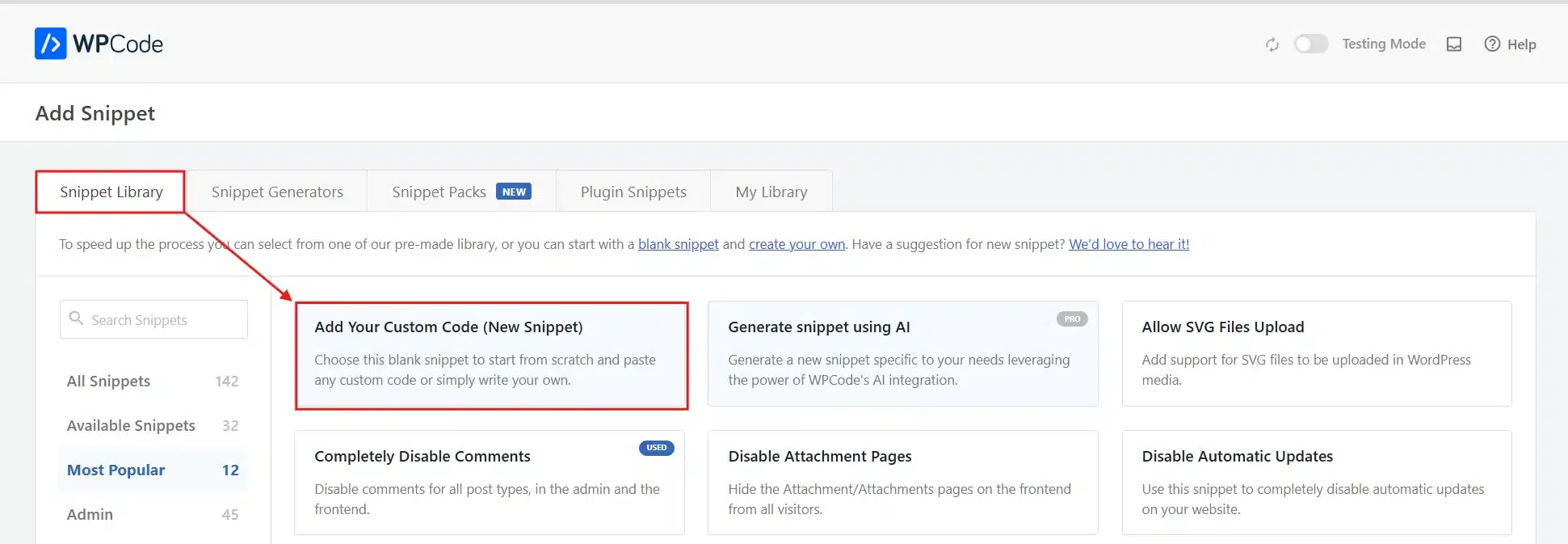 Choose Add Your Custom Code (New Snippet).
