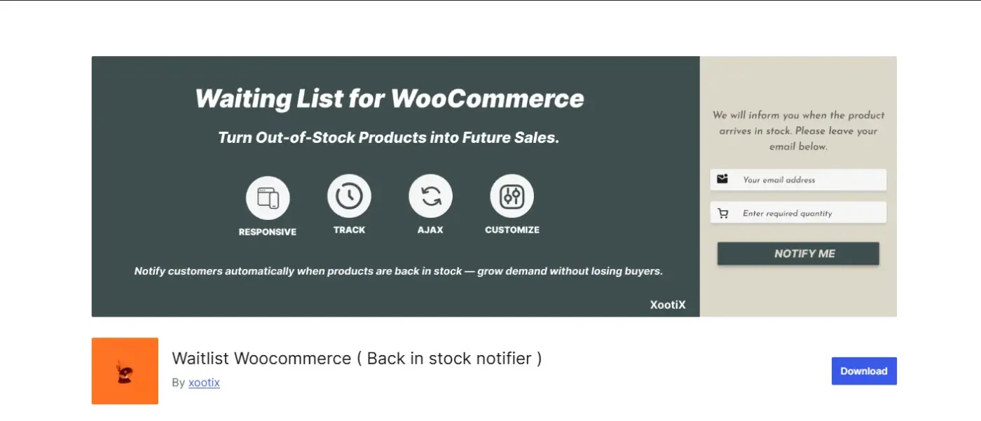 Waitlist Woocommerce by Xootix (Best Free Option)