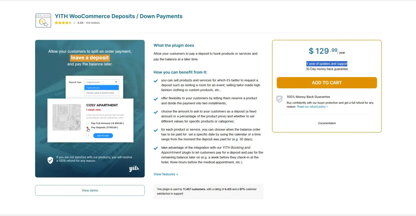 YITH WooCommerce Deposits Payments: Bookings