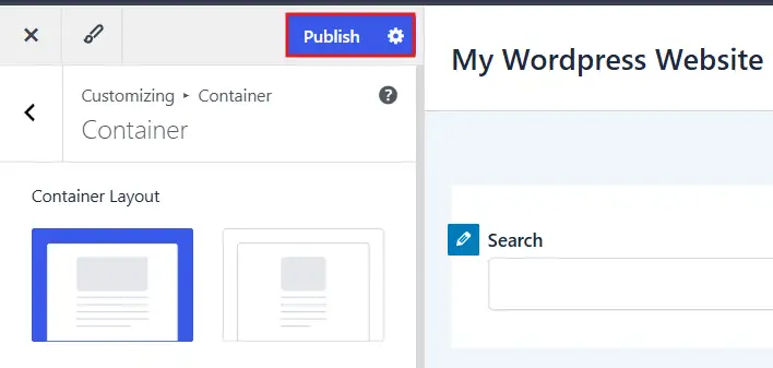 Click the blue Publish button at the top of the Customizer to save your changes site-wide.