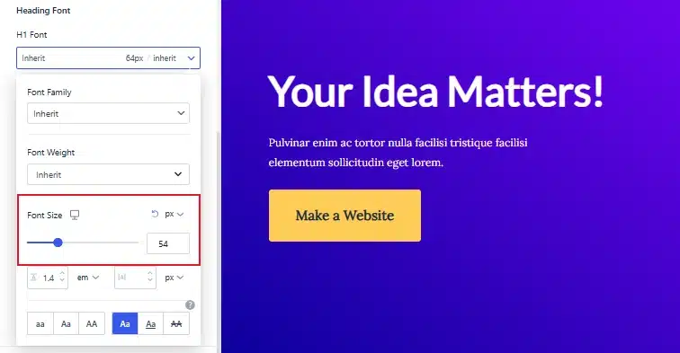 Use the slider or number field to set your new font size.