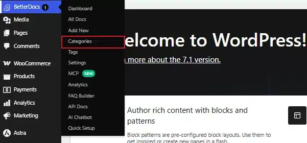 Open your BetterDocs or Heroic KB → Categories to open the category management screen.