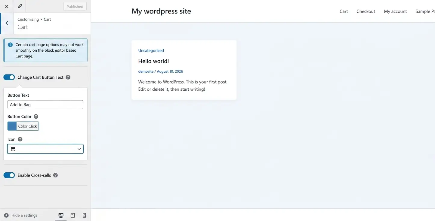 Set your button text, color, and icon in the live preview panel.