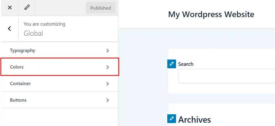 Inside the Global Section, select the Container Tab.