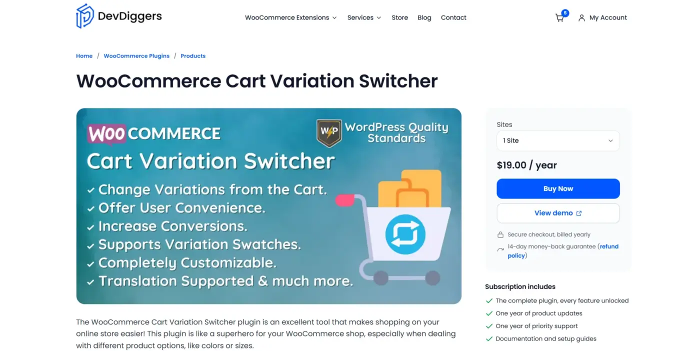 WooCommerce Cart Variation Switcher by DevDiggers