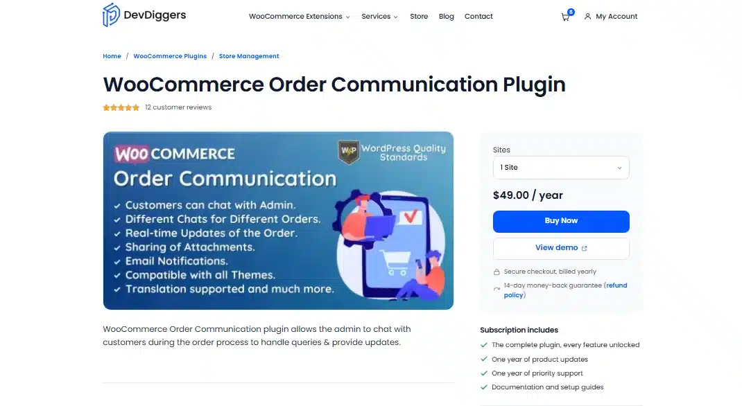 Best WooCommerce order chat plugins pick with its product page and yearly price