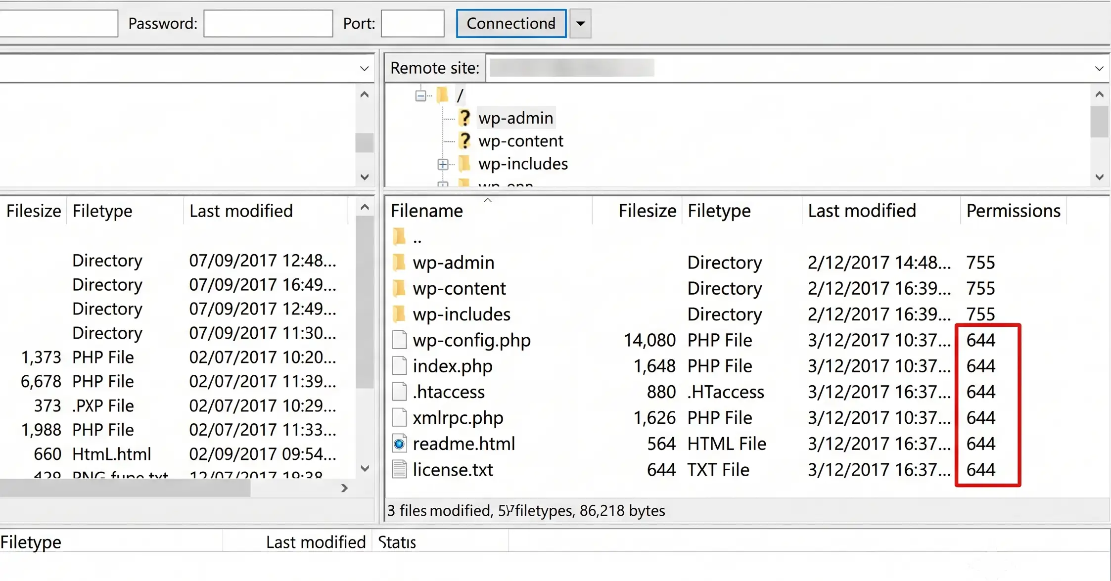 Confirm that files are set to permission level 644.