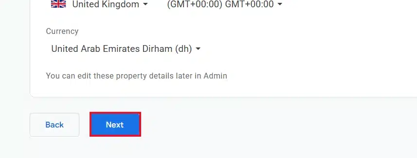 Currency menu with the Next button
