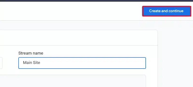 Create stream button in Google Analytics