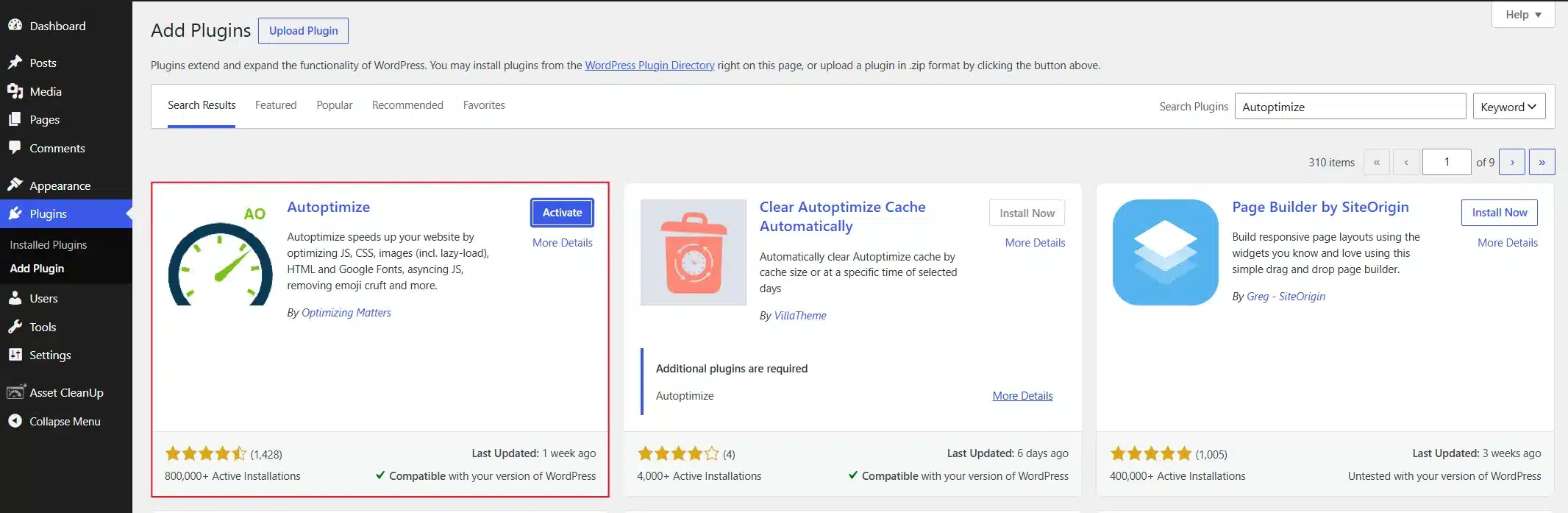 Install and activate the Autoptimize plugin from the WordPress Plugin Directory
