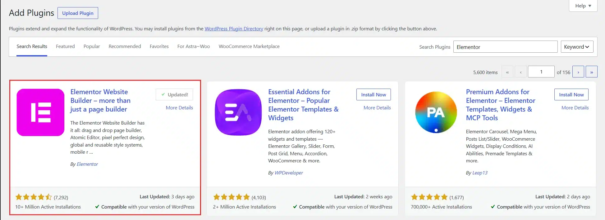 Install and activate Elementor from WordPress plugin directory.