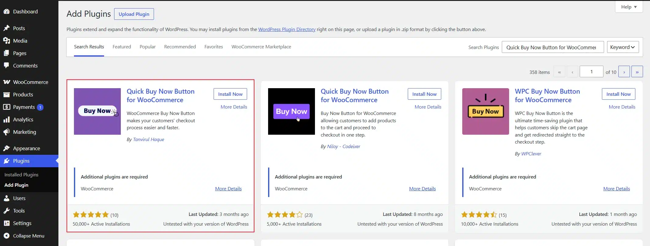Install and activate the Quick Buy Now Button for WooCommerce plugin from the WordPress Plugin Directory.