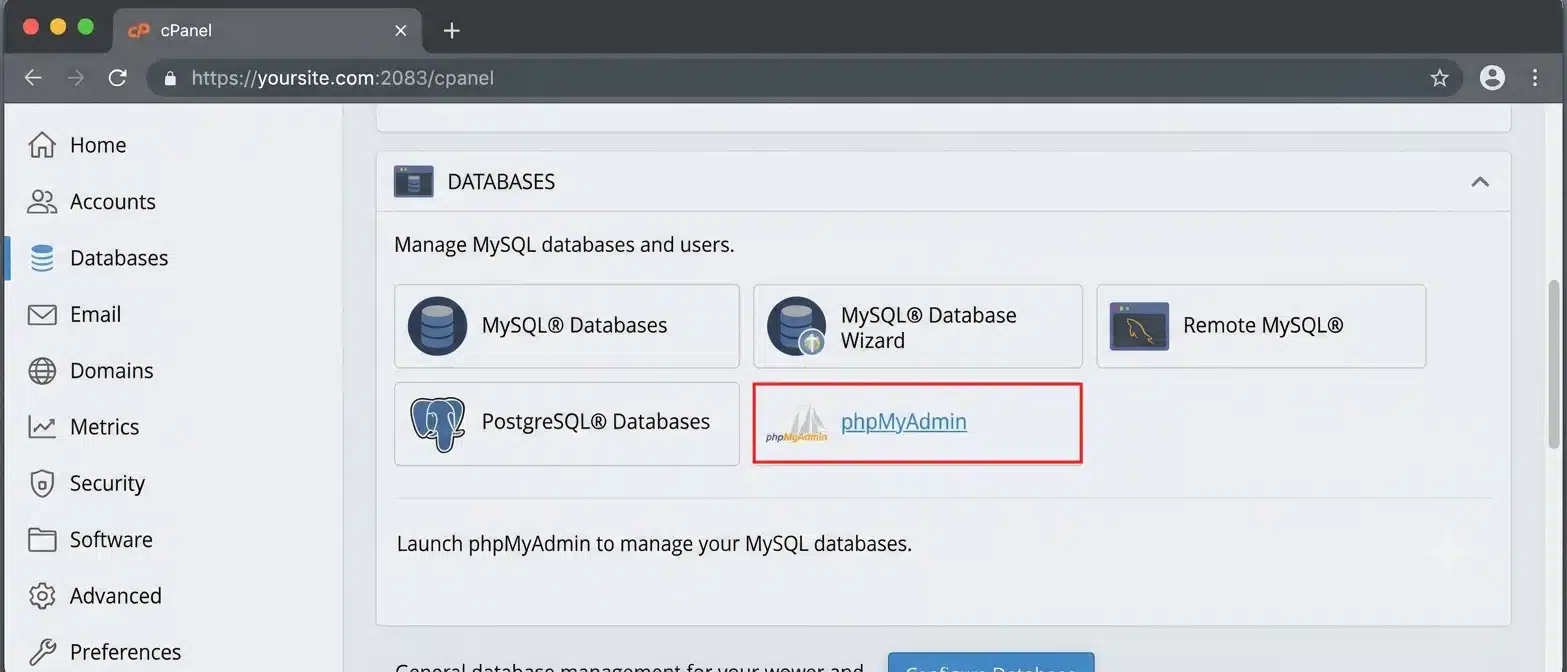 Open phpMyAdmin. This tool gives direct access to every table inside your WordPress database.