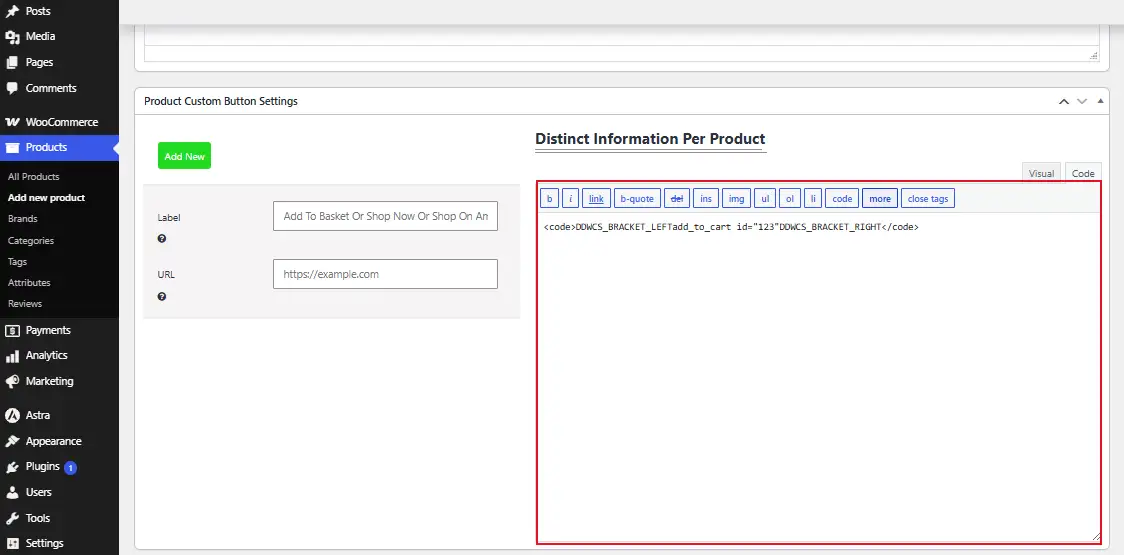 Add this shortcode wherever you want the button to appear: [add_to_cart id="123"]