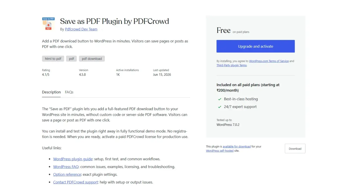 Save as PDF by PDFCrowd: Best for Zero-Config Testing