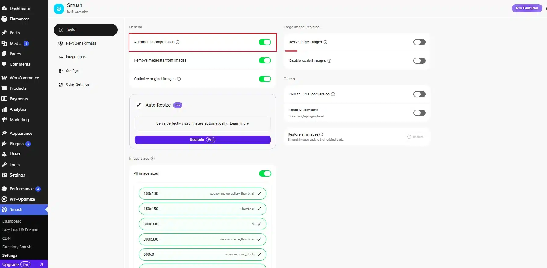 Set the plugin to automatically compress every new image you upload from here on.