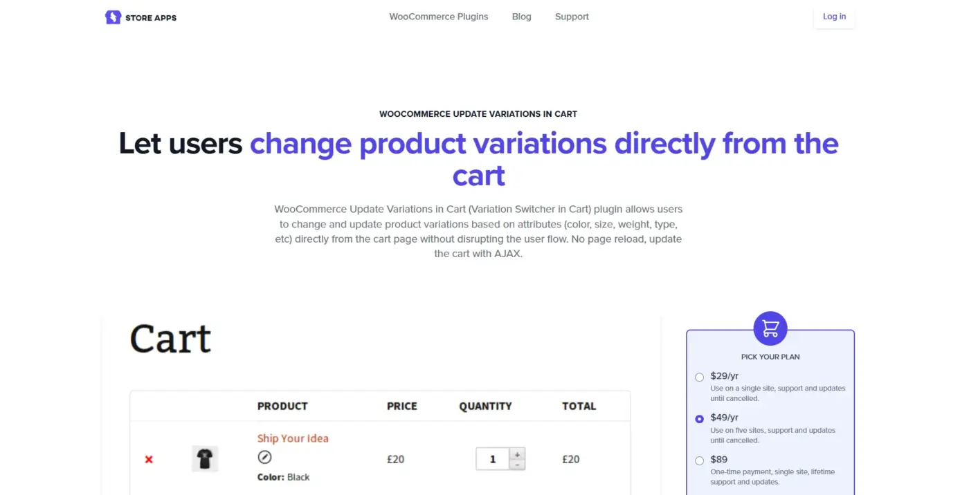 WooCommerce Update Variations In Cart (StoreApps)