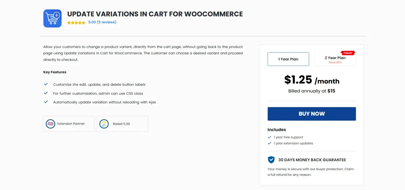 Update Variations in Cart for WooCommerce (Addify)