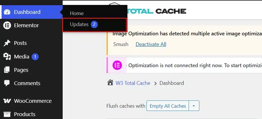 Go to Dashboard > Updates in your WordPress admin panel. Any plugin or theme with an update waiting shows up here with a checkbox next to its name.