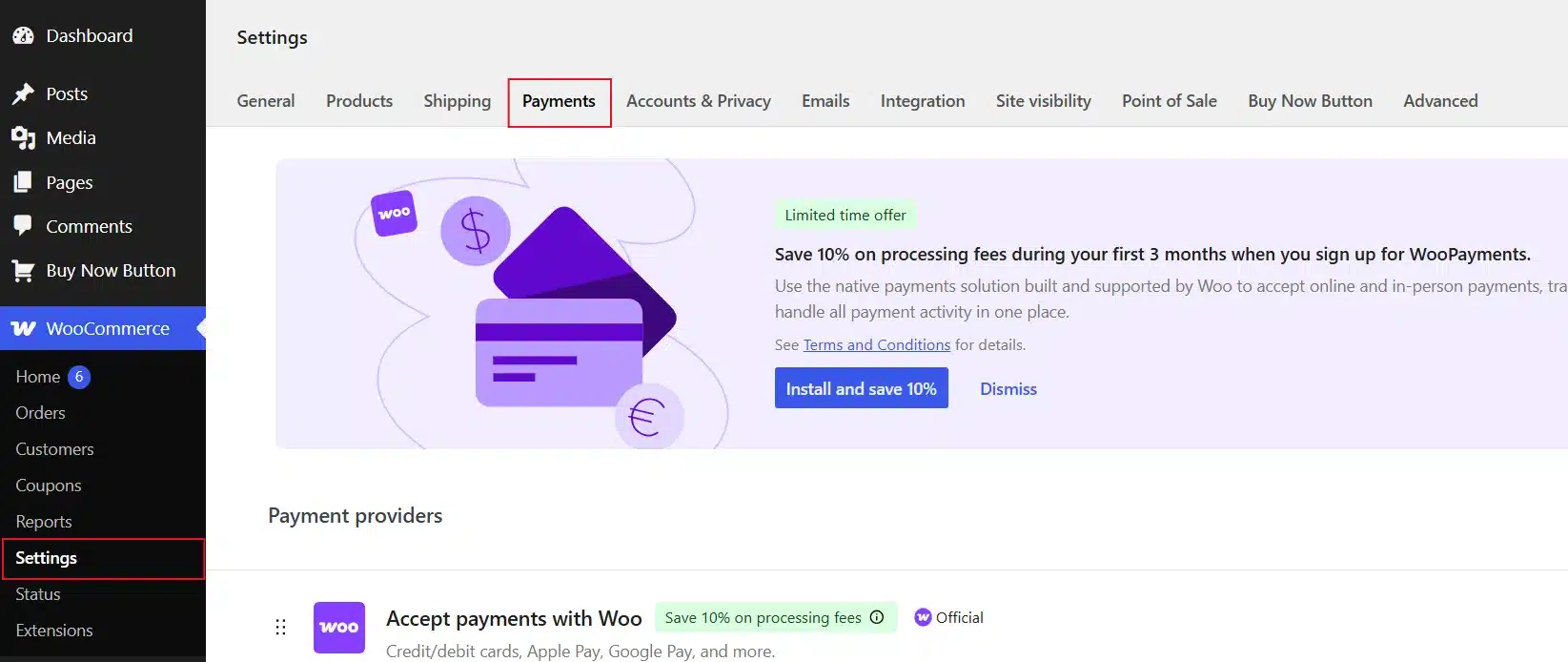 Go to WooCommerce → Settings → Payments to set up payment options.