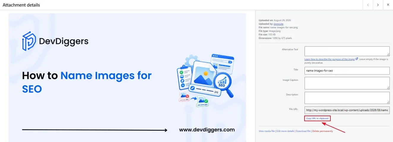 Copy the links of the old image and the new seo named image.