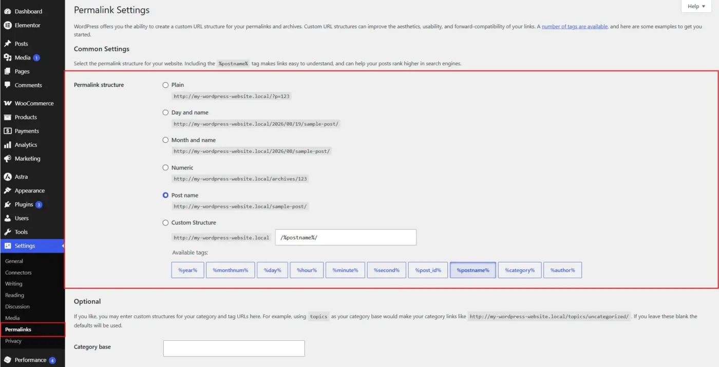 WordPress permalink settings to remove index.php from the URL