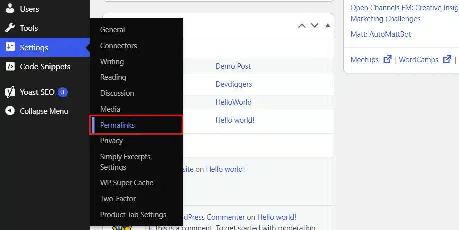 Navigate to the Permalinks Settings Page