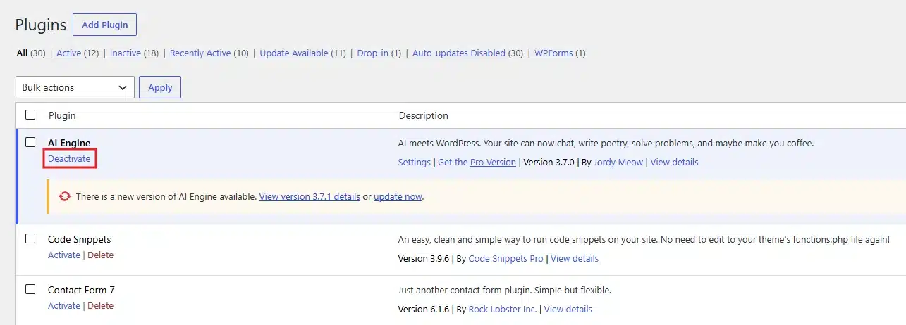 Deactivate the unused plugins one by one.