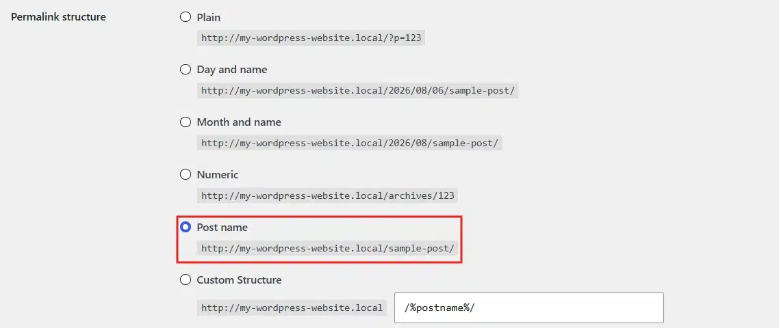 Select "Post Name"