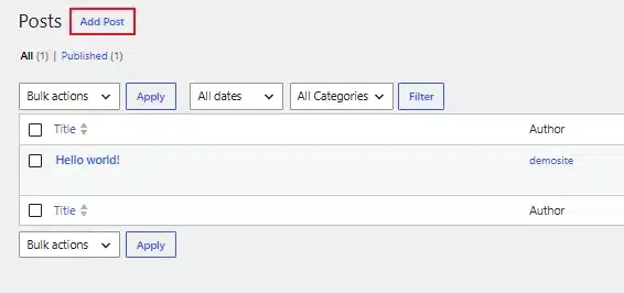 Click the post or page you want to edit, or select Add Post to start fresh.