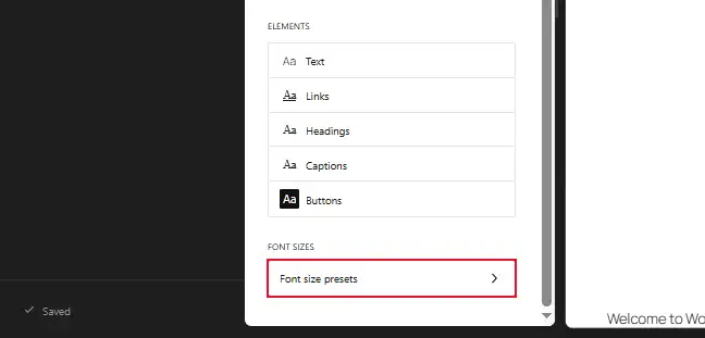 Click the Font Size Presets Section to see the default preset options.