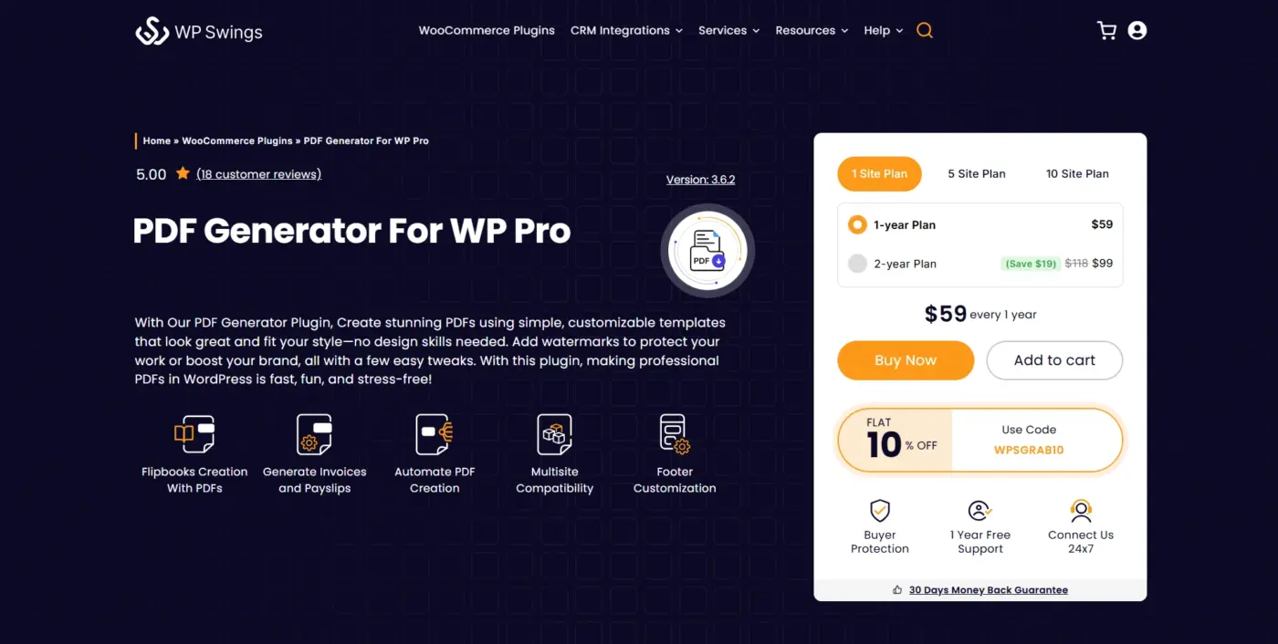 PDF Generator for WP Pro by WP Swings: Best for Bulk and Flipbooks