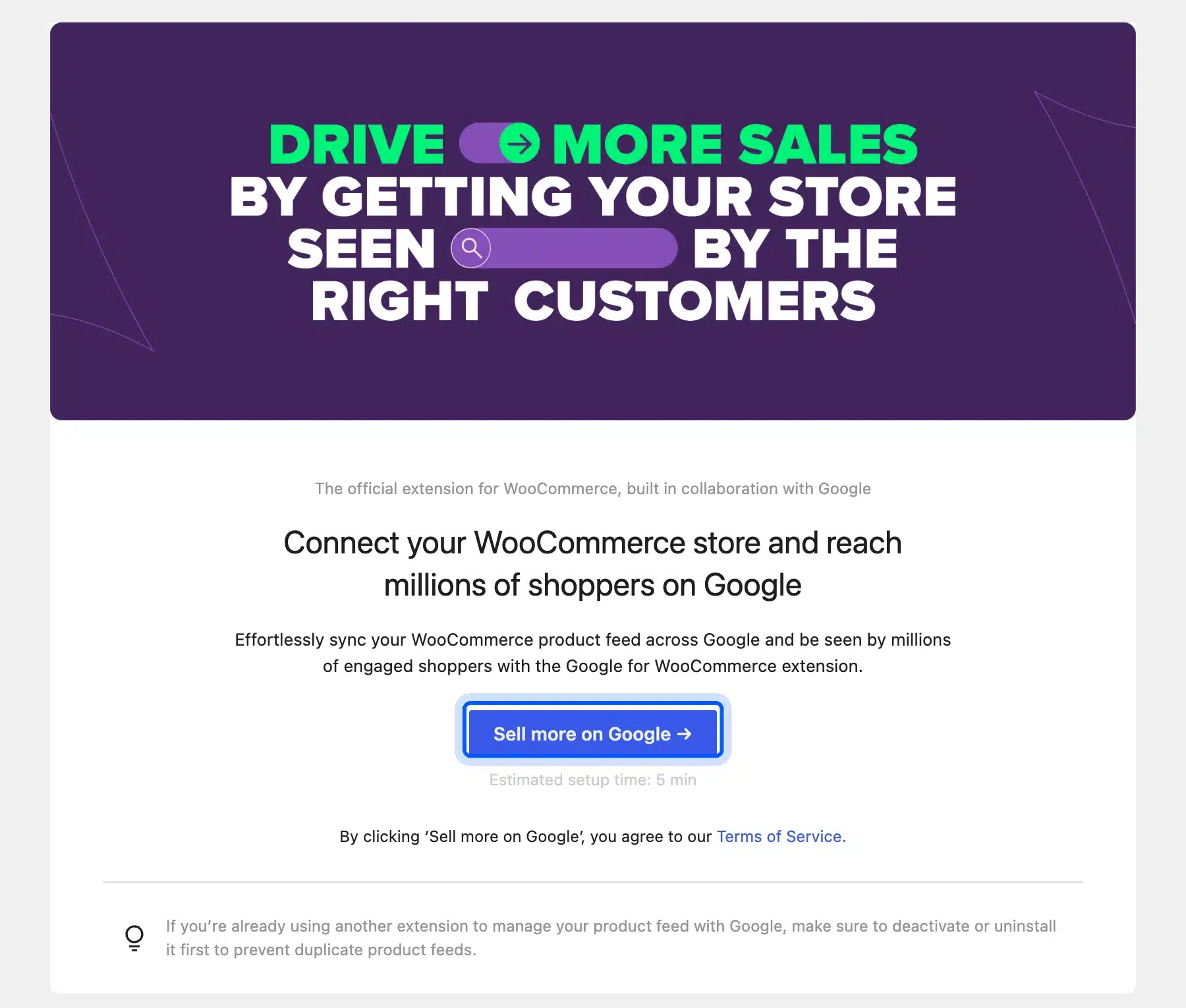 Google for WooCommerce start screen in WordPress admin