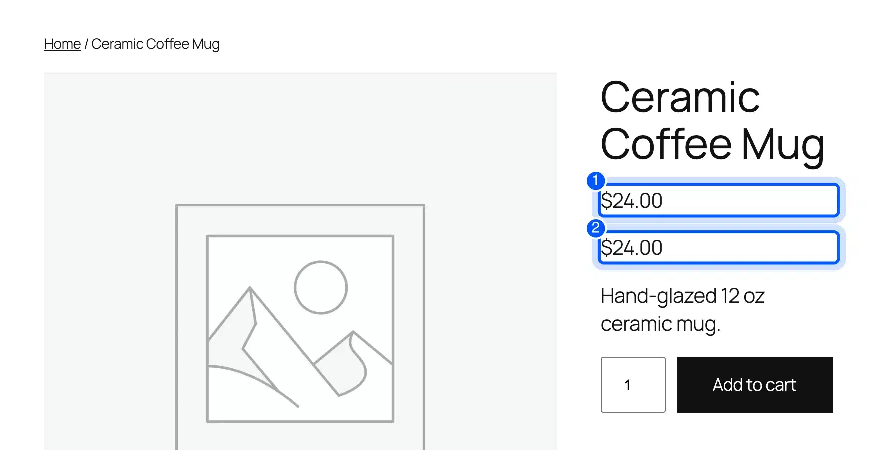 Block theme product page with the price shown twice after the hook code