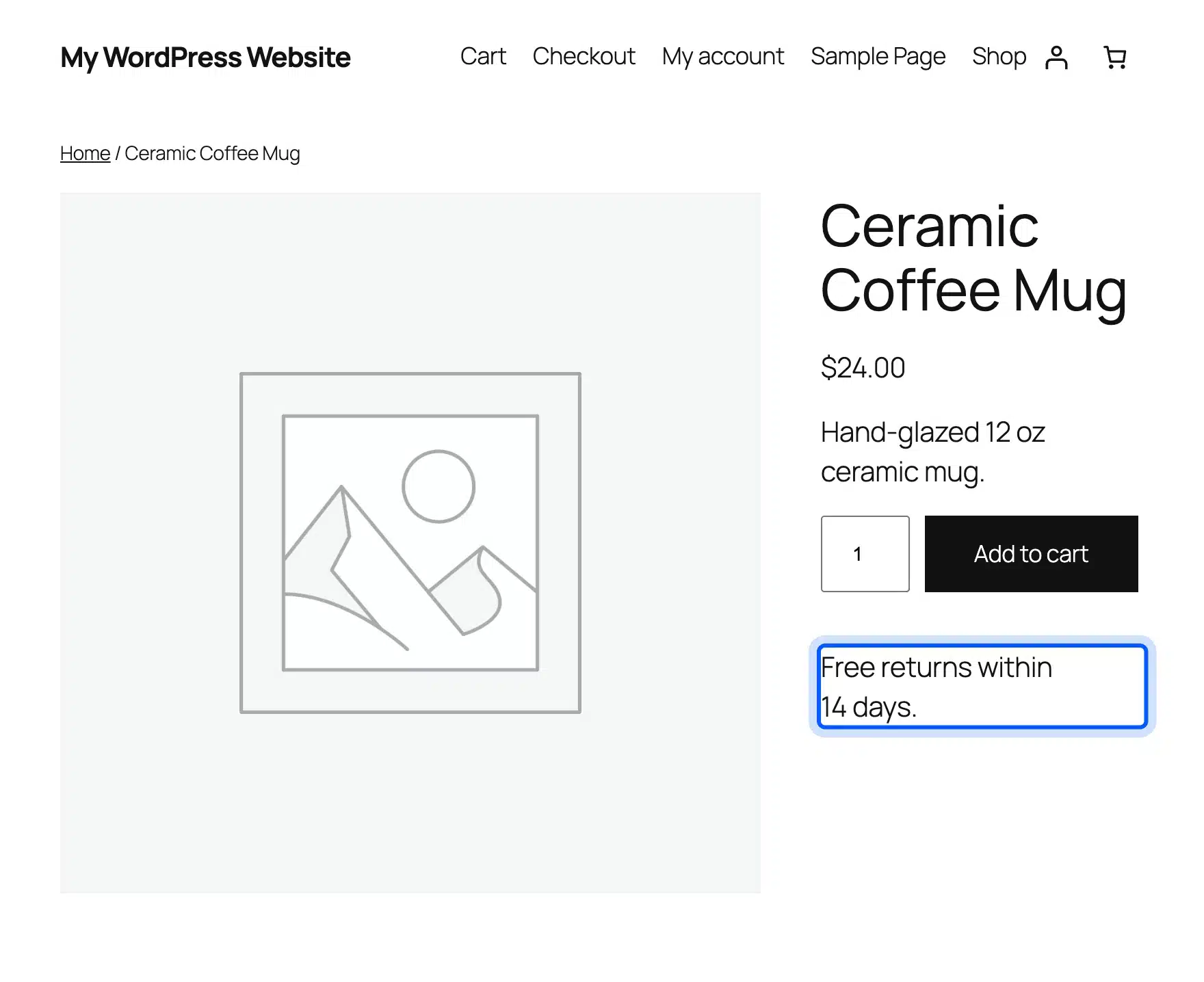 WooCommerce product page with a trust note under the Add to Cart button