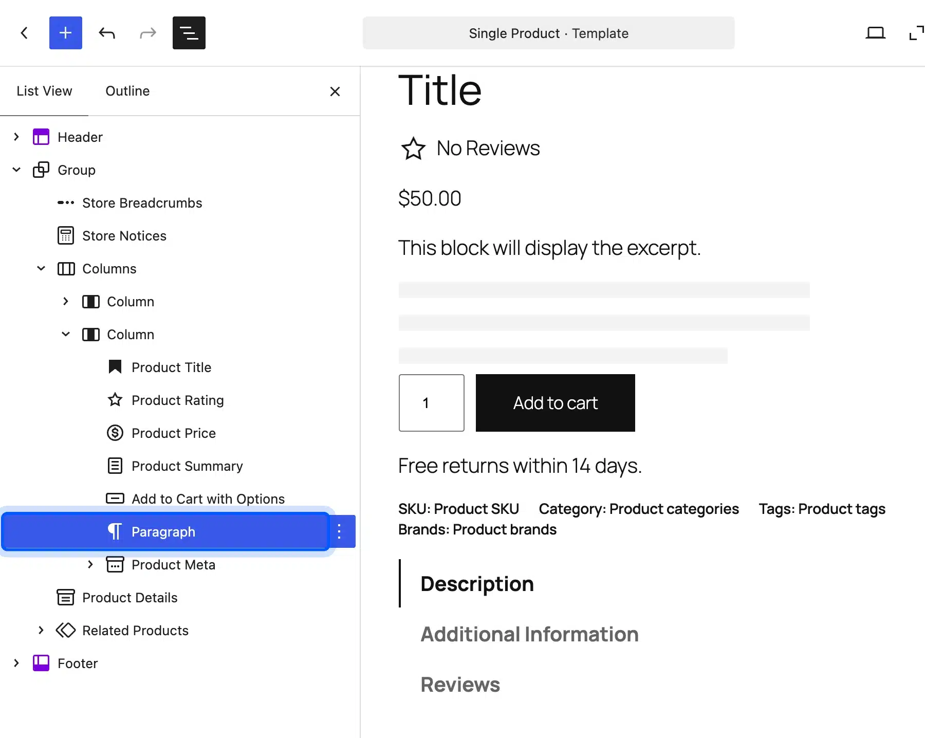 Single Product template with a trust note paragraph under Add to Cart