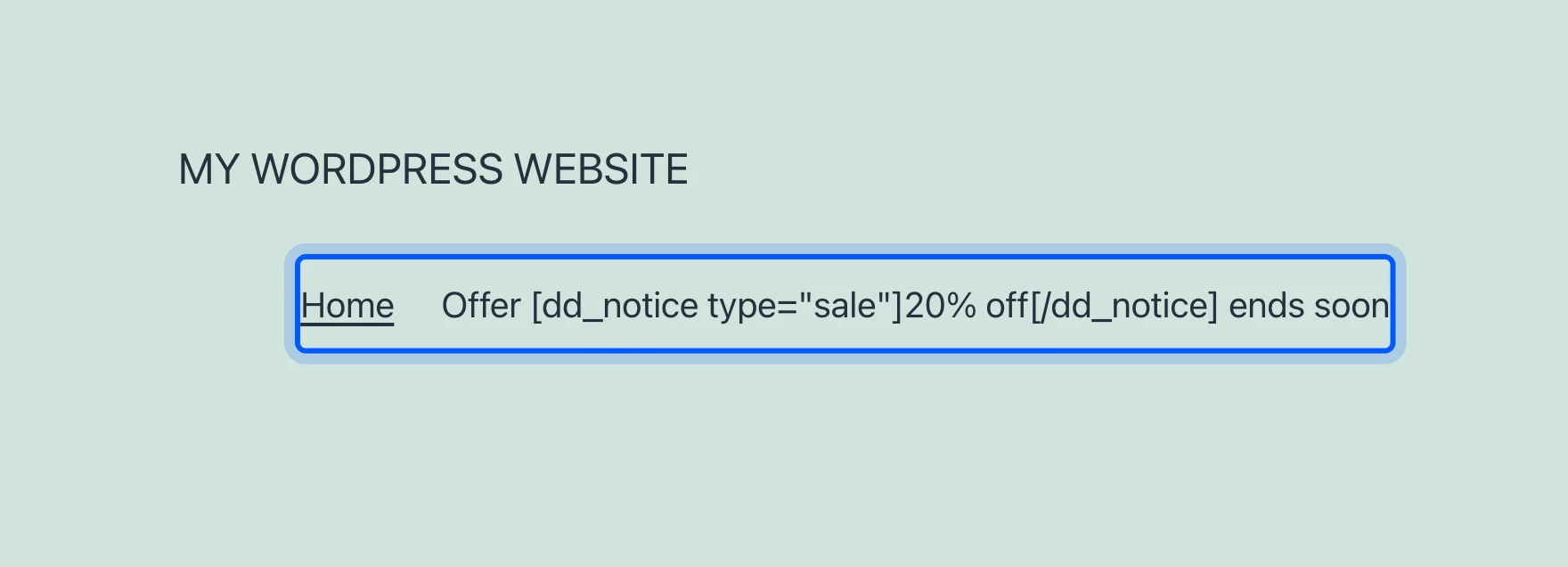 Menu item showing a shortcode as plain text